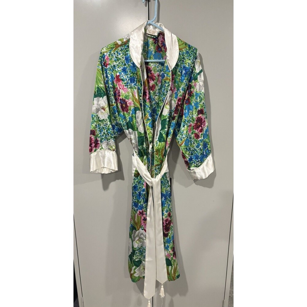 VTG 90s VICTORIA'S SECRET Gold Label 100% Polyester Floral Full Length Robe P/S